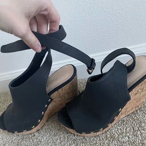 Black shoedazzle wedges with gold studs